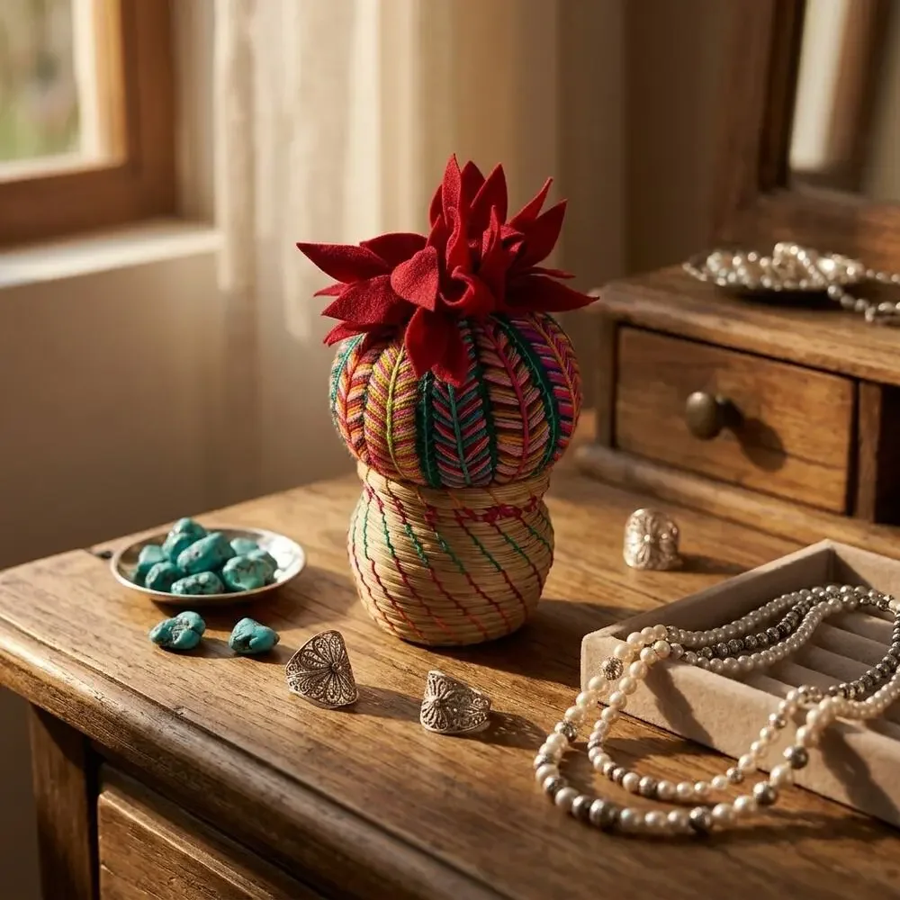 Hand crafted artisinal basket many uses One item hand embroidered